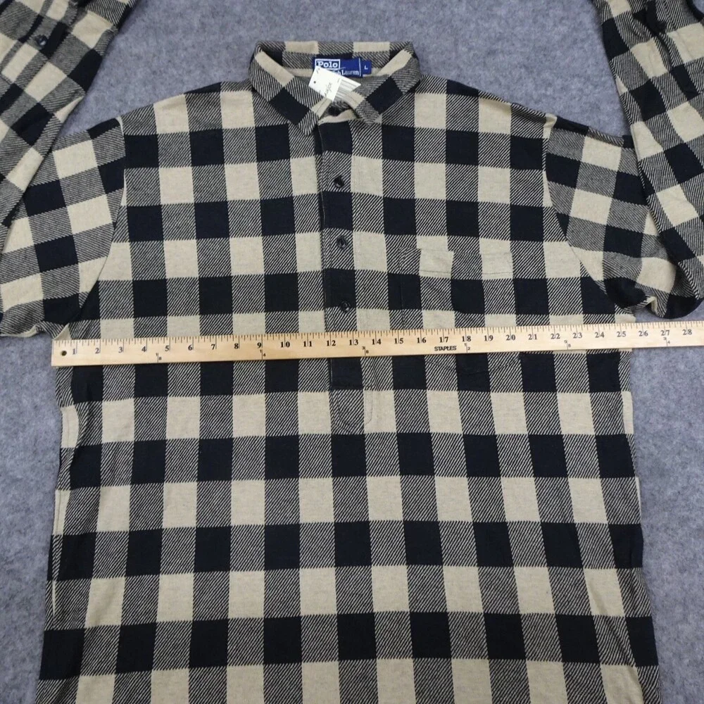 Vintage Polo Ralph Lauren Shirt Mens Large 3/4 Button Flannel Check Pocket 90s